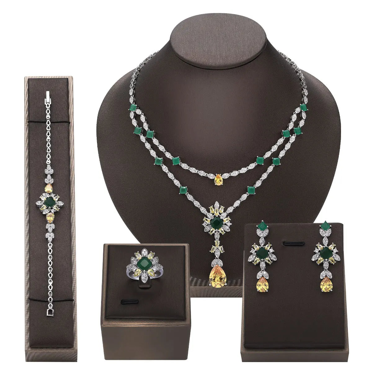 Luxury CZ Crystal Necklace 4PC Set – Women’s Party & Wedding Jewelry