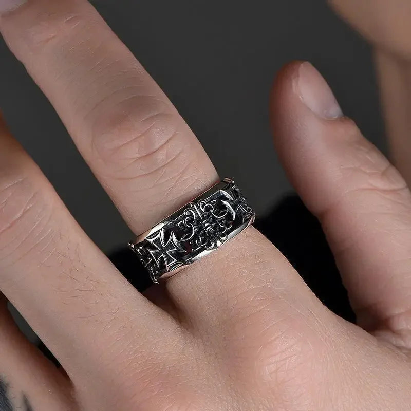 Retro cross punk ring for men — bold, edgy, adjustable design