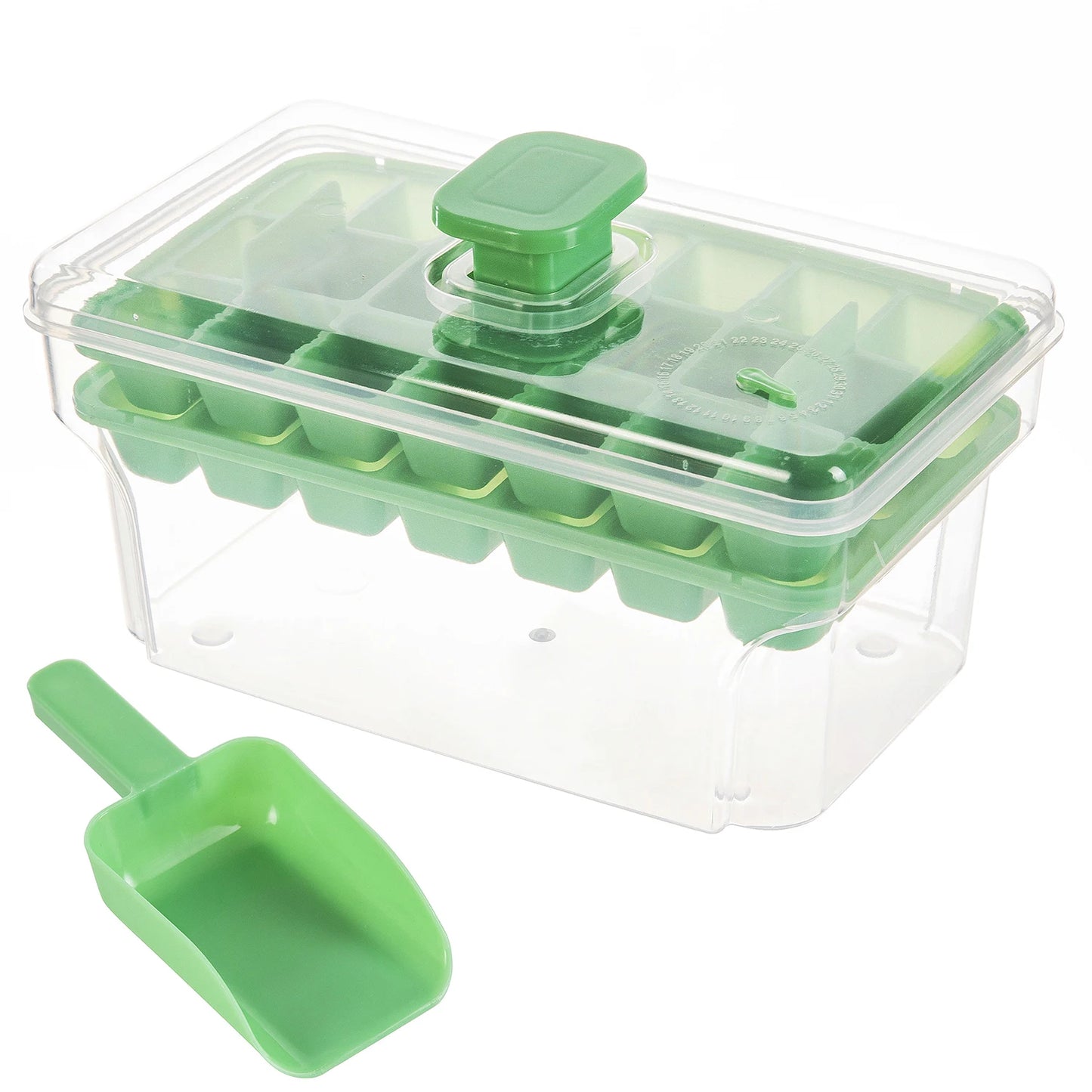 68-piece ice cube tray with lid and storage bin
