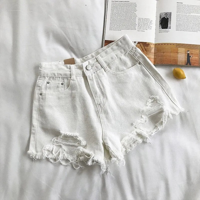 Casual ripped jeans with tassel pockets denim shorts, Y2K style