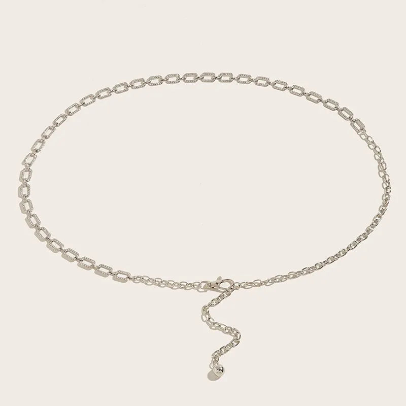 Women’s Rhinestone Waist Belt – Slim Metal Bling Chain