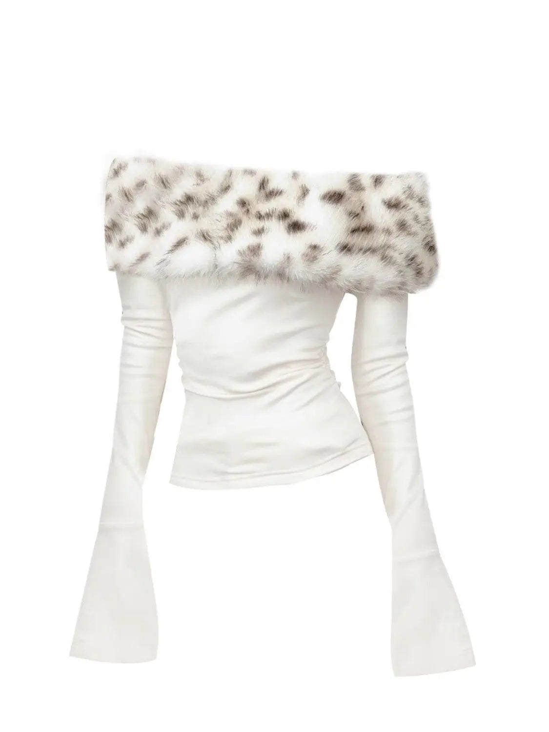 Women’s Y2K luxury fur graphic long-sleeve off-shoulder vintage top