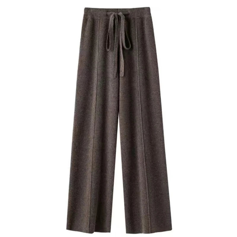 Women’s Merino Wool Knitted Wide Leg Pants – Autumn/Winter Casual Trousers