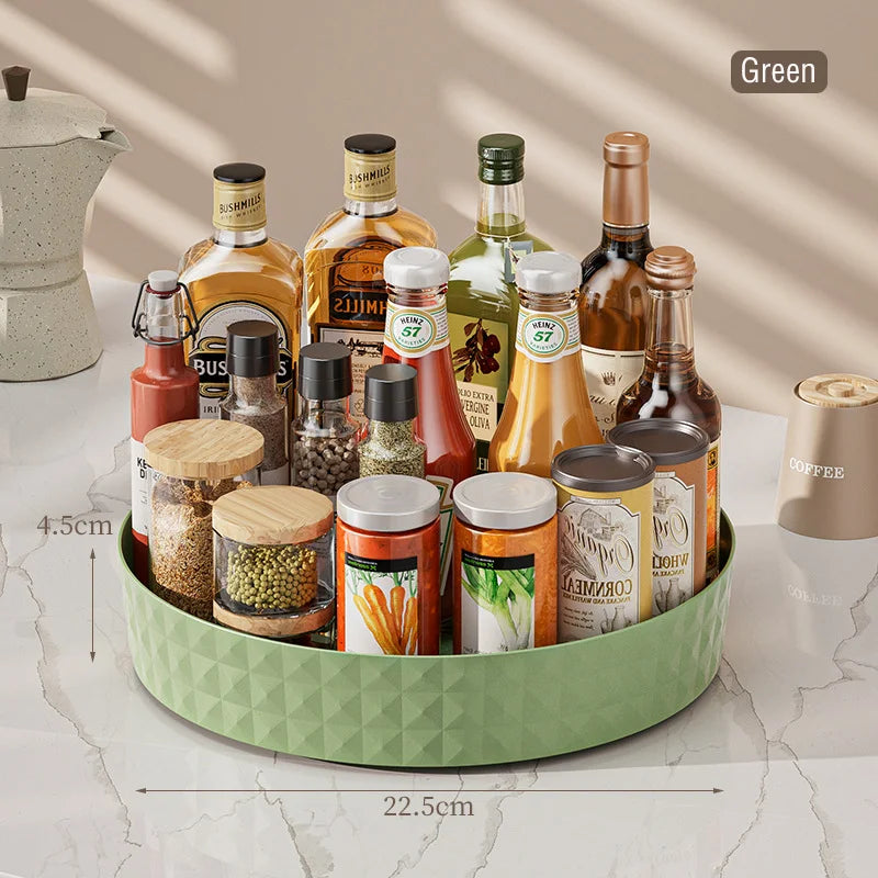 360° rotating spice rack tray for easy cabinet organization; non-slip design