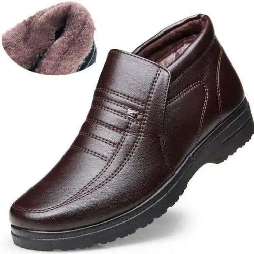 Men’s Waterproof Leather Shoes – High Top, Warm Winter Slip-On