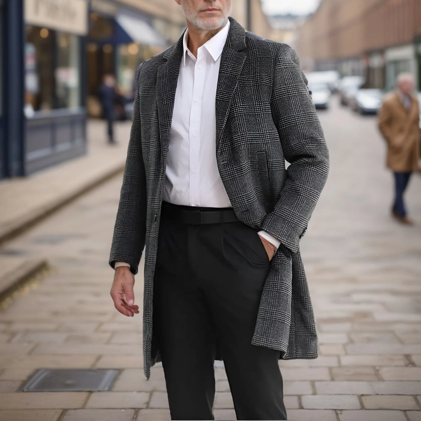 Windproof mid-length trench coat with turn-down collar