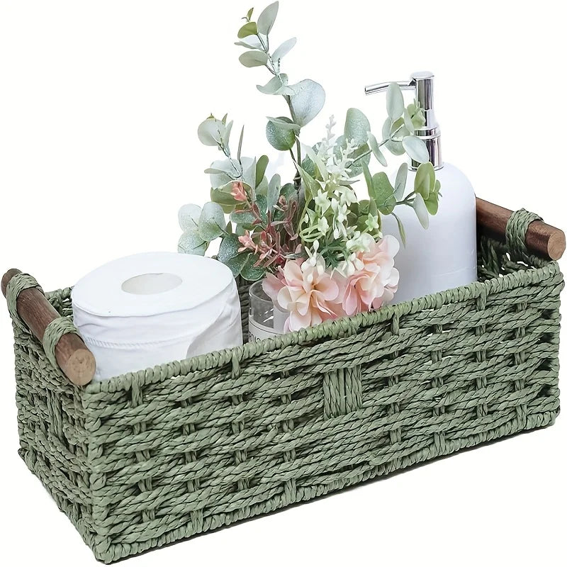 Durable wicker organizer basket—perfect for shelves, countertops, and décor