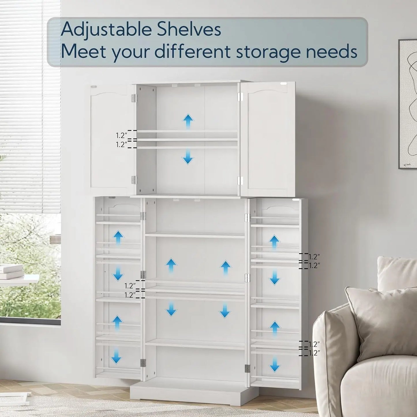 High kitchen cabinet with enclosed shelving for tidy pantry space