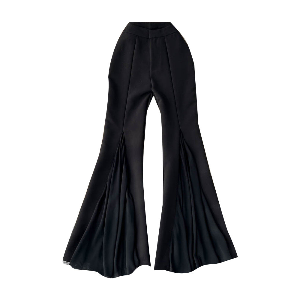 Mesh Irregular Stitching Bell-bottom Pants Women