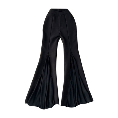 Mesh Irregular Stitching Bell-bottom Pants Women