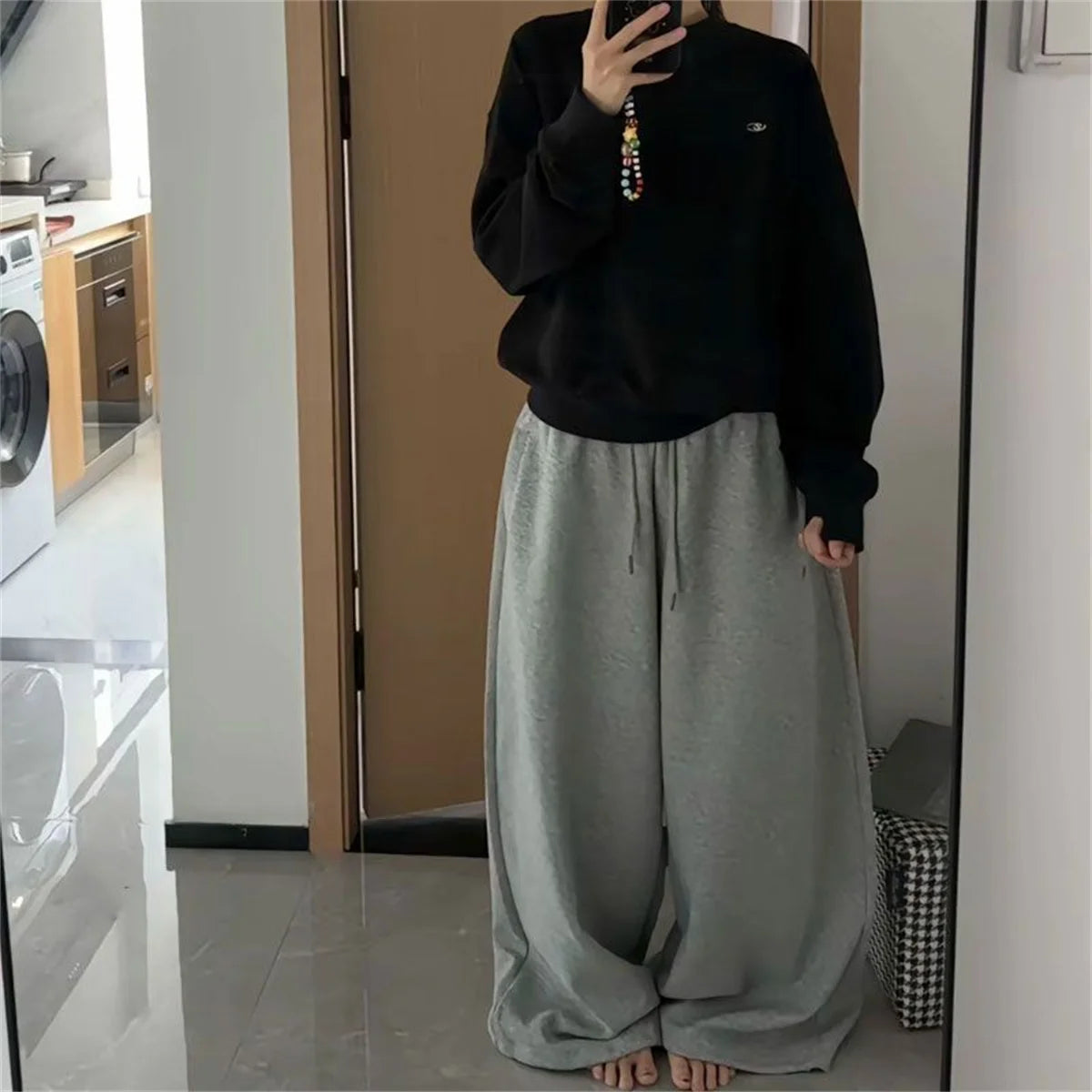 Oversize Women Grey Black Sweatpants