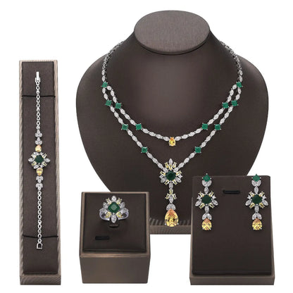Luxury CZ Crystal Necklace 4PC Set – Women’s Party & Wedding Jewelry