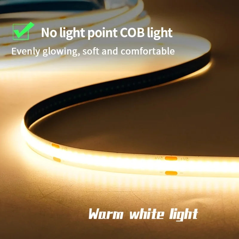 Flexible LED COB strip with touch dimmer—perfect for DIY lighting