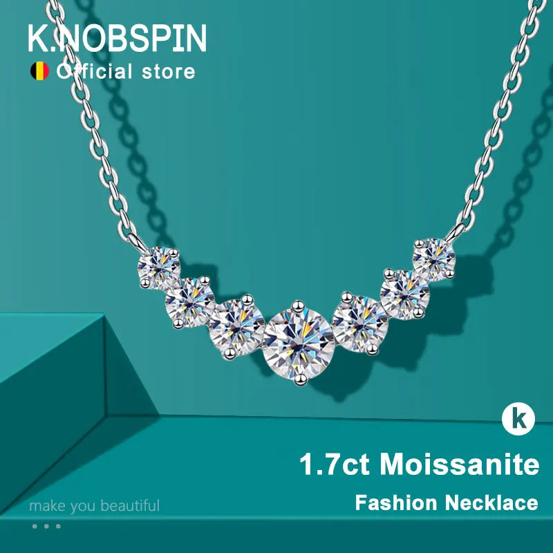 Moissanite Necklace – 925 Sterling Silver, 18K White Gold Plated