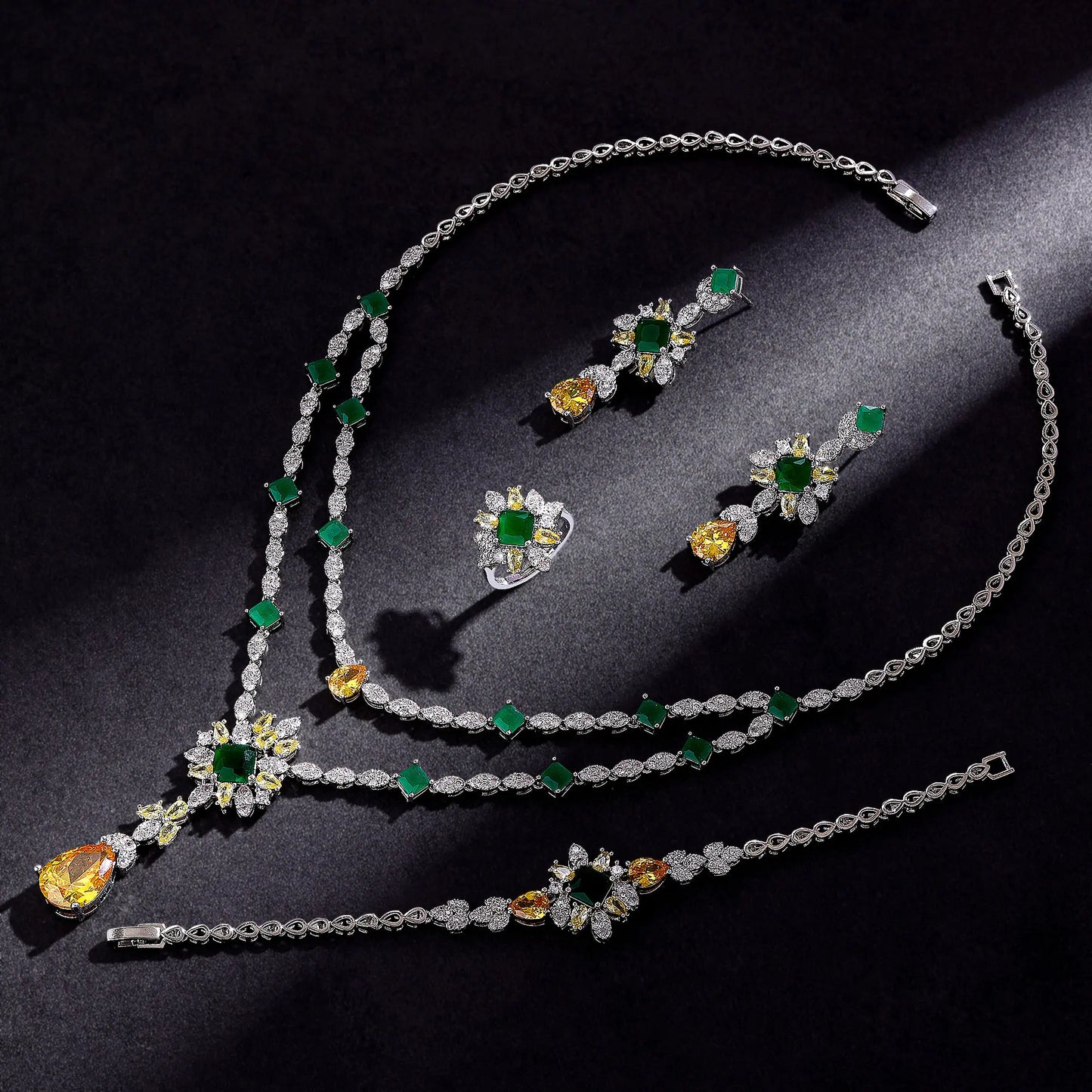 Luxury CZ Crystal Necklace 4PC Set – Women’s Party & Wedding Jewelry