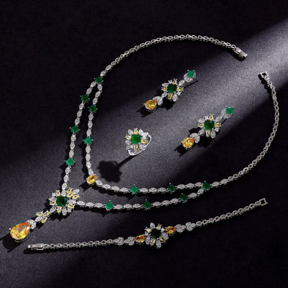 Luxury CZ Crystal Necklace 4PC Set – Women’s Party & Wedding Jewelry