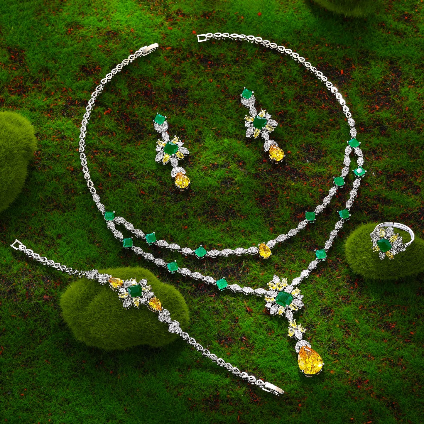 Luxury CZ Crystal Necklace 4PC Set – Women’s Party & Wedding Jewelry