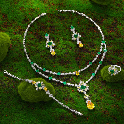 Luxury CZ Crystal Necklace 4PC Set – Women’s Party & Wedding Jewelry