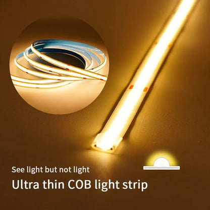 Flexible LED COB strip with touch dimmer—perfect for DIY lighting