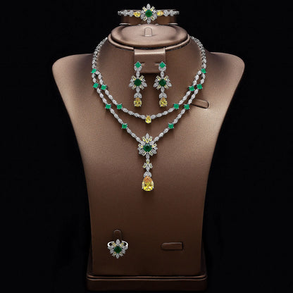 Luxury CZ Crystal Necklace 4PC Set – Women’s Party & Wedding Jewelry
