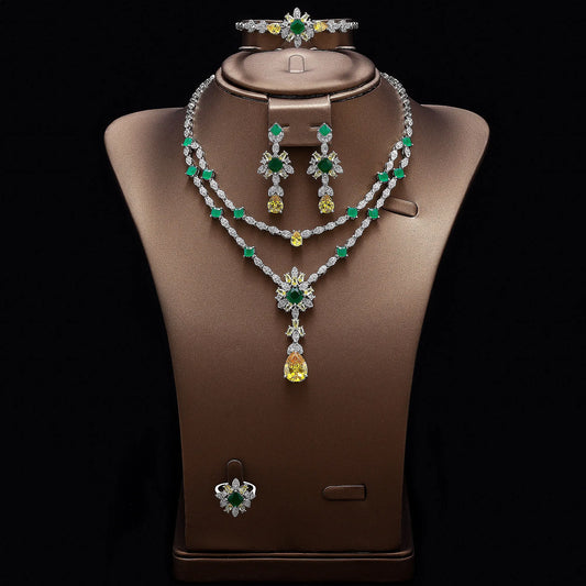 Luxury CZ Crystal Necklace 4PC Set – Women’s Party & Wedding Jewelry