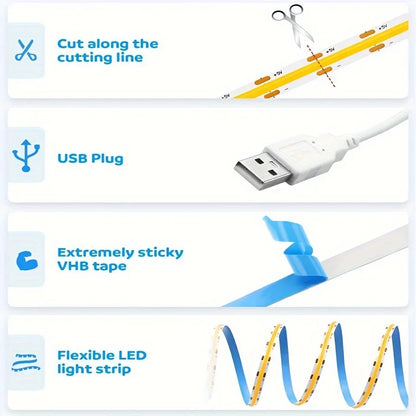 Flexible LED COB strip with touch dimmer—perfect for DIY lighting