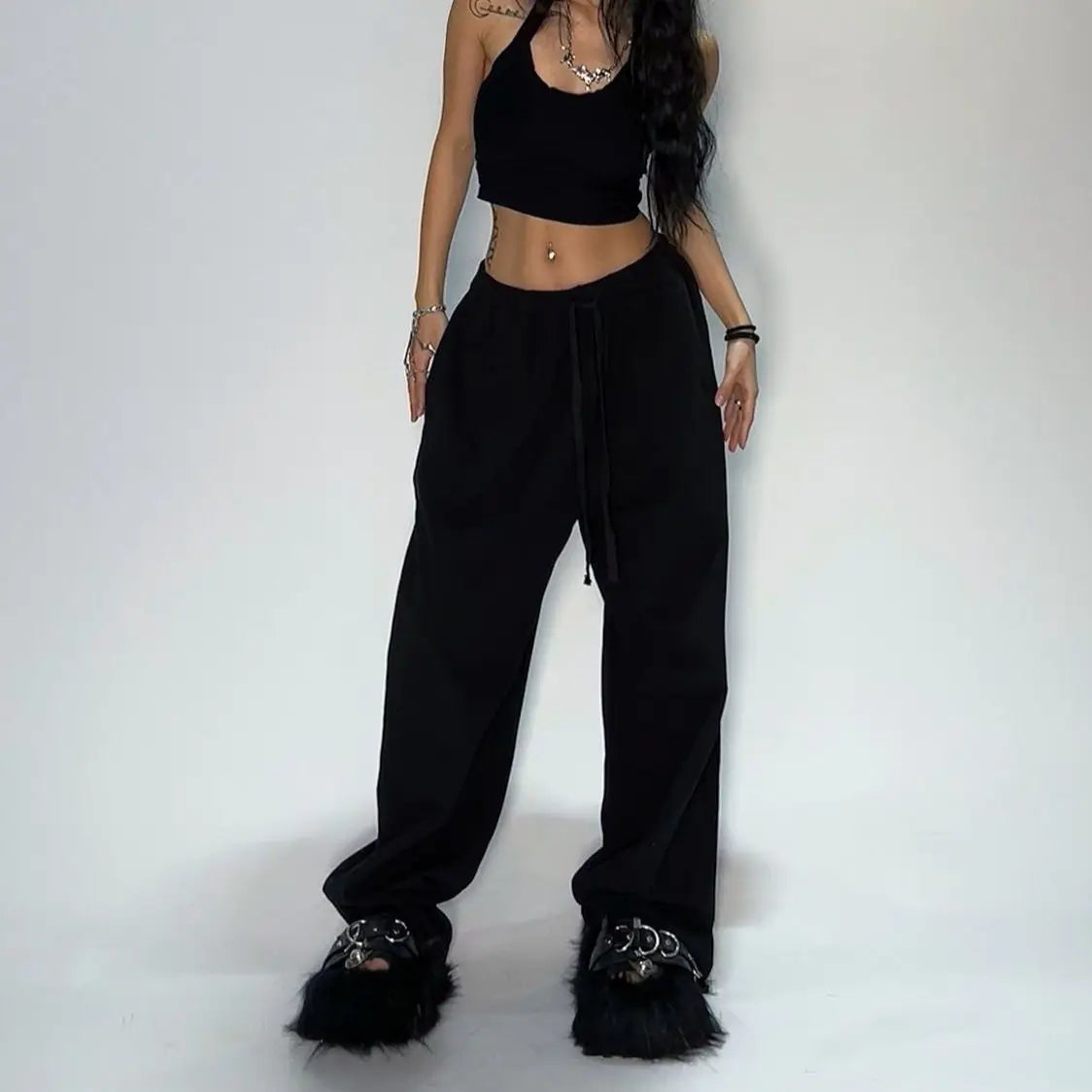Oversize Women Grey Black Sweatpants