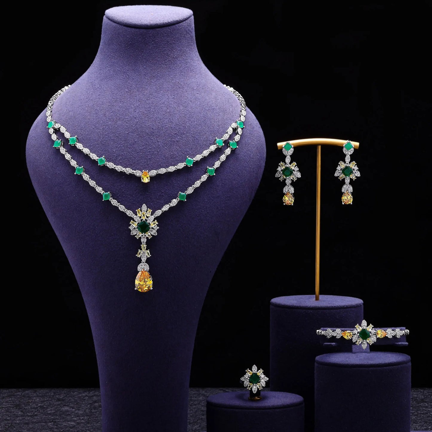 Luxury CZ Crystal Necklace 4PC Set – Women’s Party & Wedding Jewelry