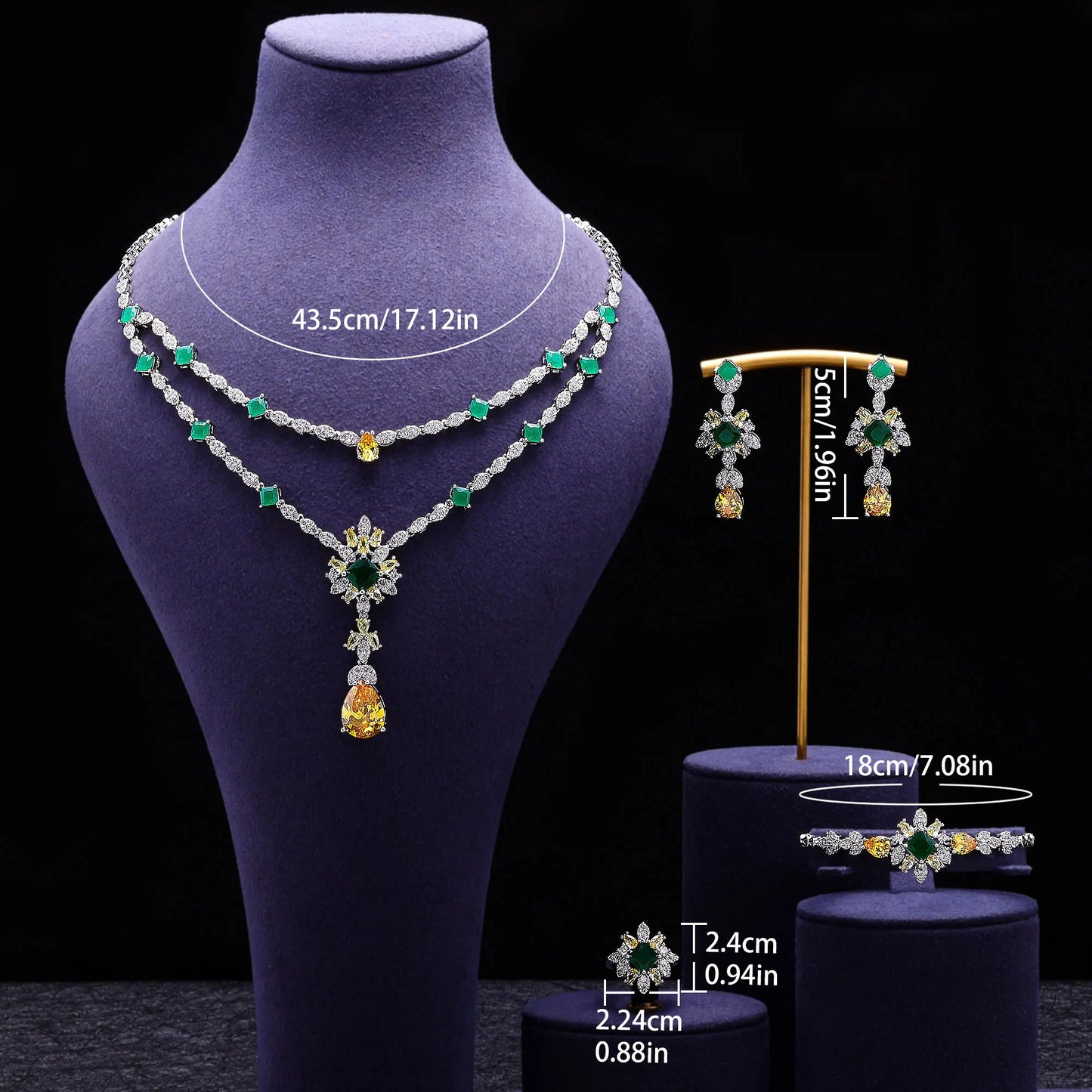 Luxury CZ Crystal Necklace 4PC Set – Women’s Party & Wedding Jewelry