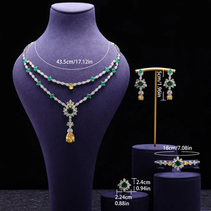 Luxury CZ Crystal Necklace 4PC Set – Women’s Party & Wedding Jewelry