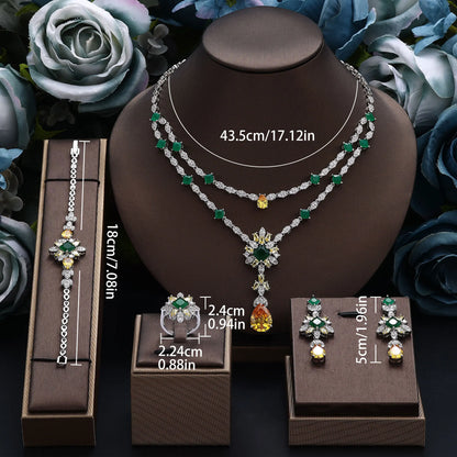 Luxury CZ Crystal Necklace 4PC Set – Women’s Party & Wedding Jewelry