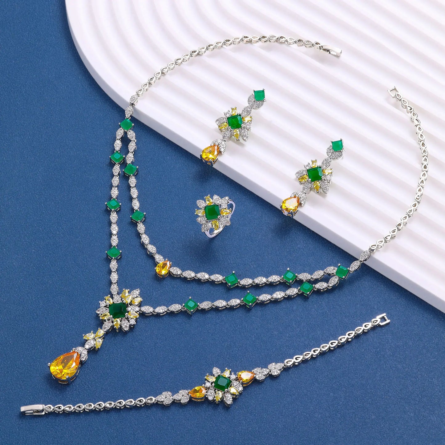 Luxury CZ Crystal Necklace 4PC Set – Women’s Party & Wedding Jewelry