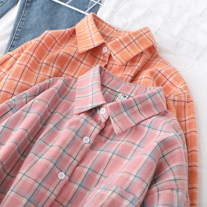 Women’s loose plaid shirt long-sleeve casual checked blouse