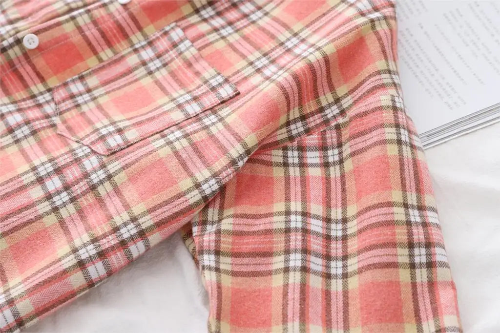 Women’s loose plaid shirt long-sleeve casual checked blouse