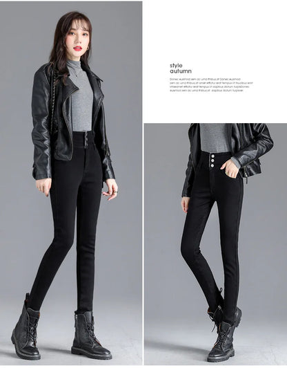 Women’s high-waist thermal skinny jeans, winter warm