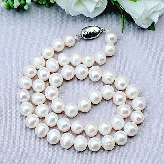 Freshwater Pearl Necklace – 9-10mm, 925 Sterling Silver
