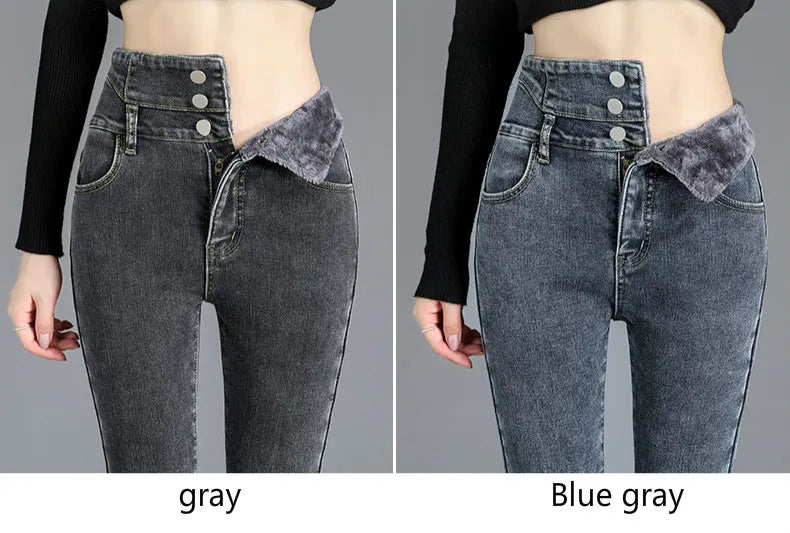 Women’s high-waist thermal skinny jeans, winter warm