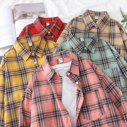 Women’s loose plaid shirt long-sleeve casual checked blouse