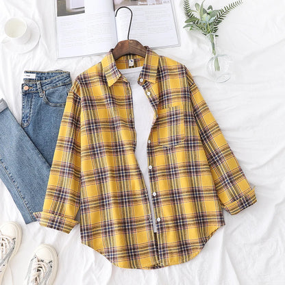 Women’s loose plaid shirt long-sleeve casual checked blouse