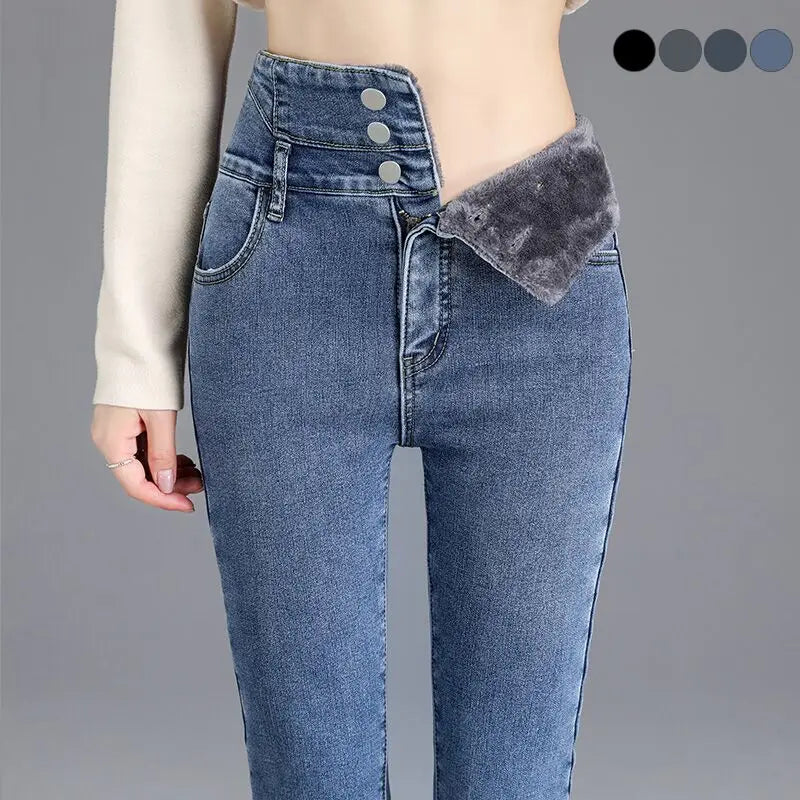 Women’s high-waist thermal skinny jeans, winter warm