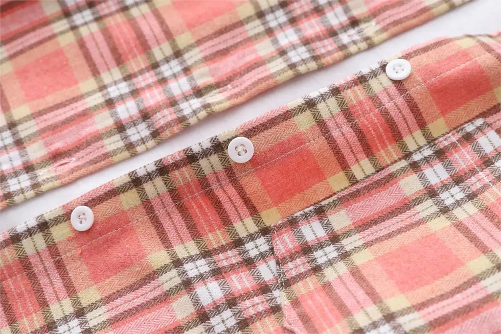 Women’s loose plaid shirt long-sleeve casual checked blouse
