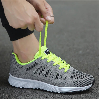 Women’s White Mesh Casual Sneakers – Breathable Flat Walking Shoes (2024)