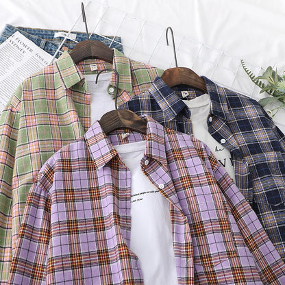 Women’s loose plaid shirt long-sleeve casual checked blouse
