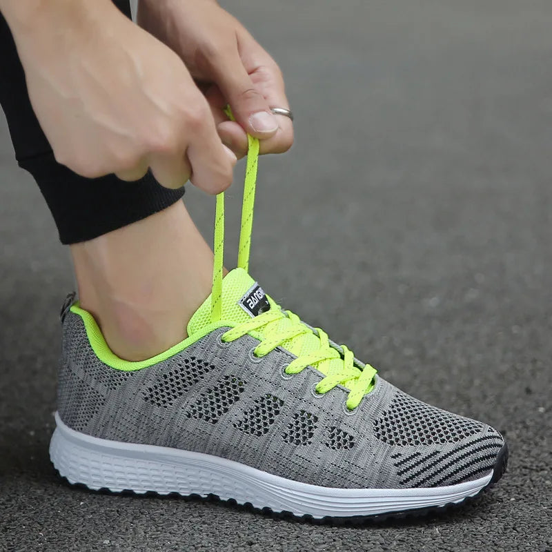 Women’s White Mesh Casual Sneakers – Breathable Flat Walking Shoes (2024)