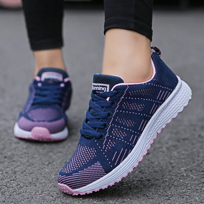 Women’s White Mesh Casual Sneakers – Breathable Flat Walking Shoes (2024)