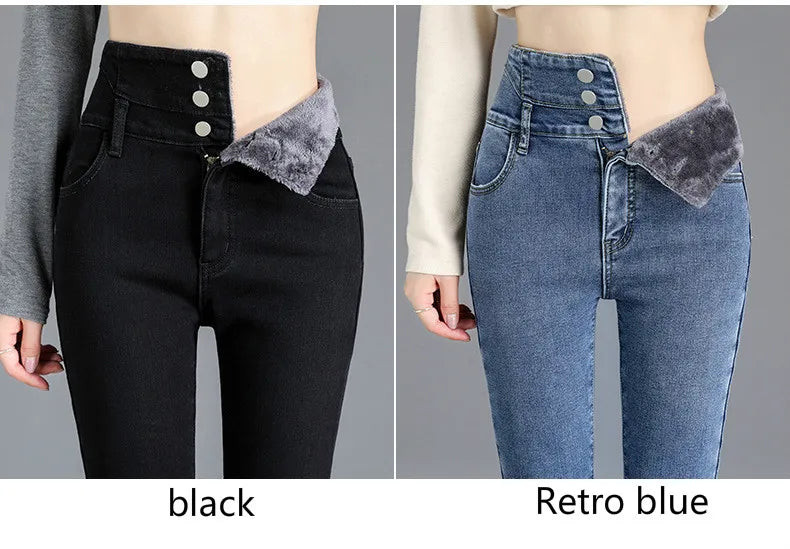 Women’s high-waist thermal skinny jeans, winter warm