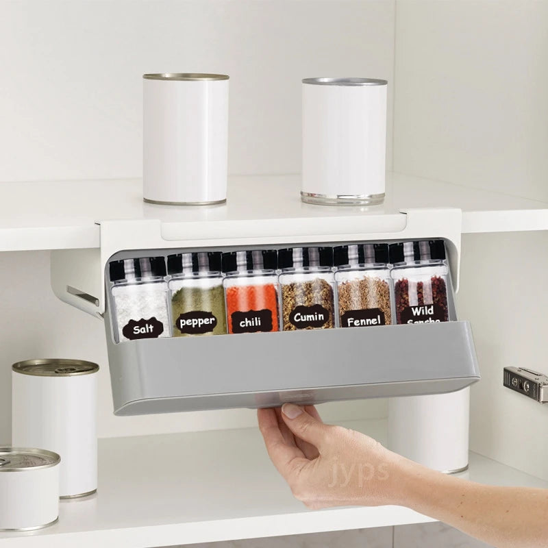 Space-saving spice storage rack for kitchen