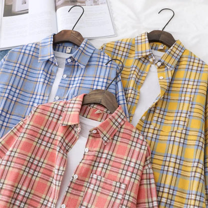 Women’s loose plaid shirt long-sleeve casual checked blouse