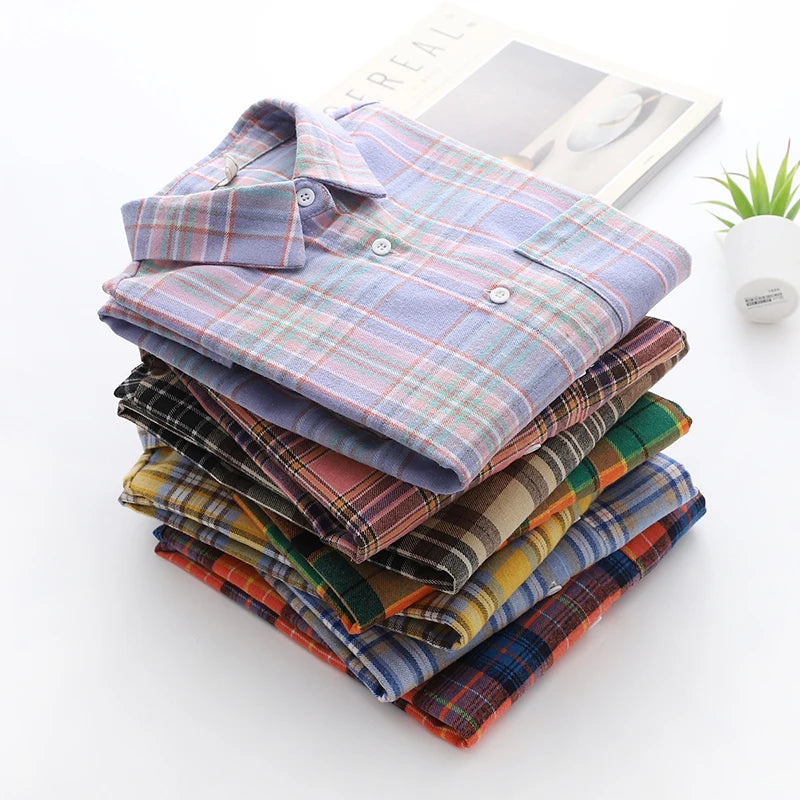 Women’s loose plaid shirt long-sleeve casual checked blouse