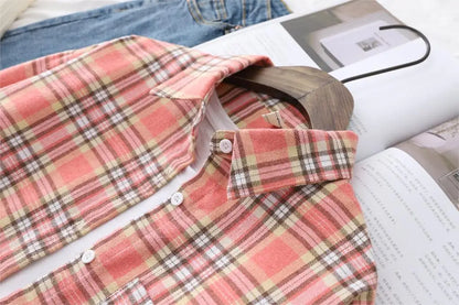 Women’s loose plaid shirt long-sleeve casual checked blouse